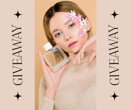 Giveaway Ad with Woman holding Perfume Facebook tervezősablon
