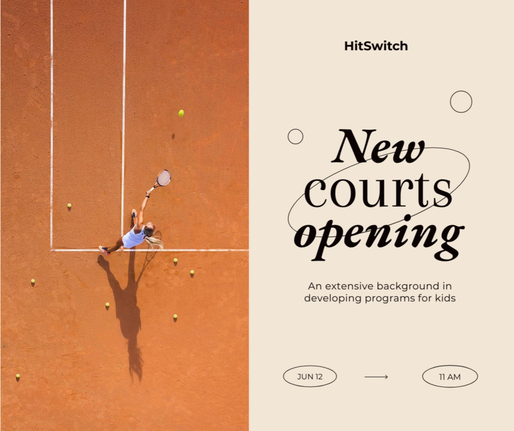 Ontwerpsjabloon van Facebook van New Tennis Court Opening Announcement