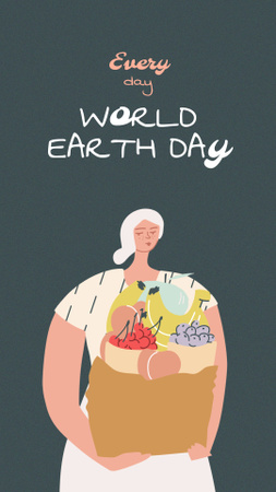 A Föld világnapi bejelentése táskát tartó nővel Instagram Story tervezősablon