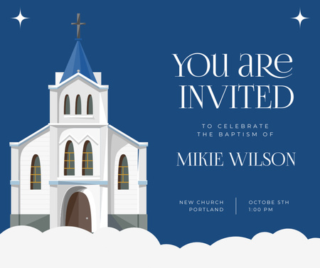 Baptism Celebration Announcement with Church Illustration Facebook Design Template