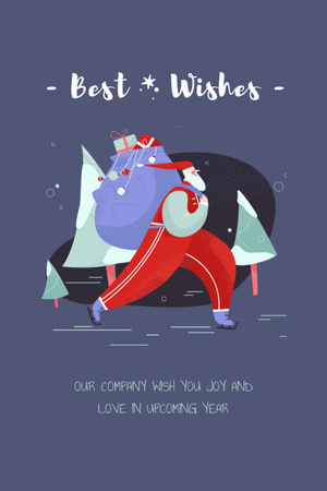 Christmas Wishes From Santa With Gifts Bag Skating Postcard 4x6in Vertical Design Template