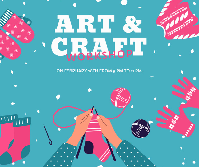Ontwerpsjabloon van Facebook van Art And Craft Workshop Announcement With Knitting
