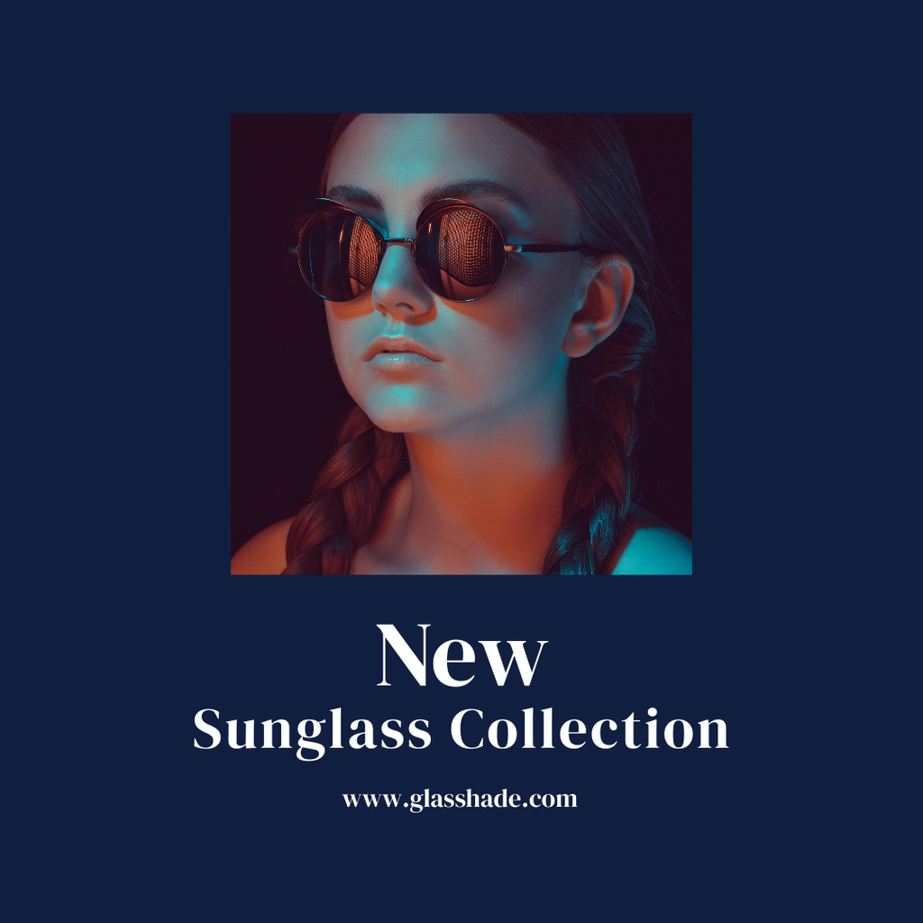 Fashion Ad with Stylish Girl in Sunglasses Instagram Design Template