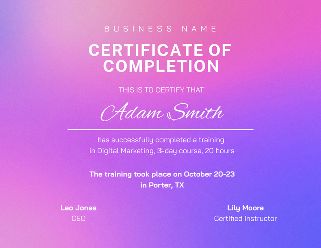 Award for Digital Marketing Training Completion Certificate Πρότυπο σχεδίασης
