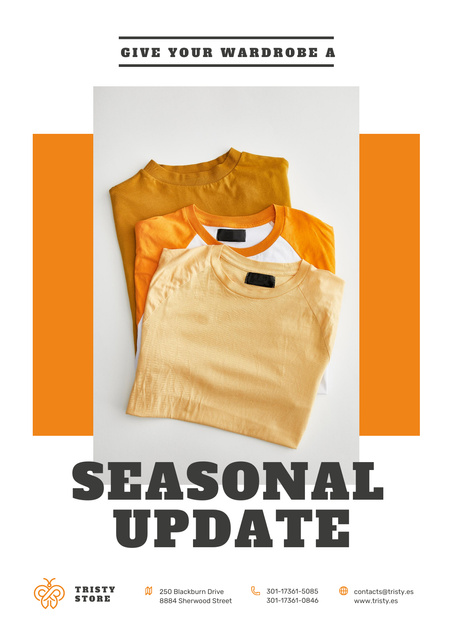 Designvorlage Clothes Store Ad with Basic T-shirts in Orange für Poster
