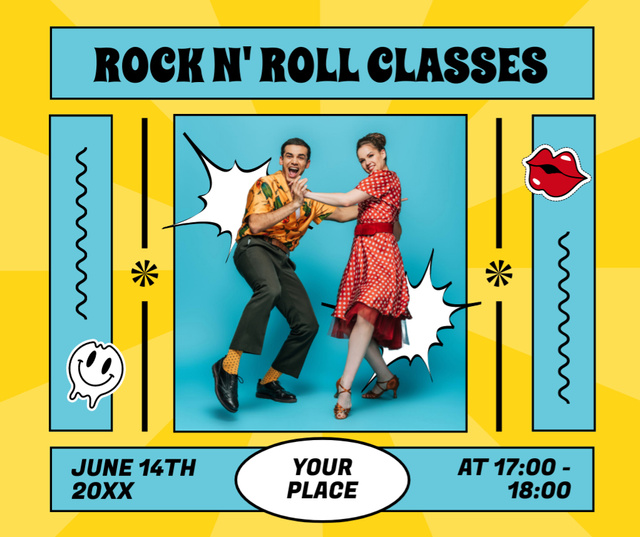 Designvorlage Announcement of Rock n' Roll Classes für Facebook