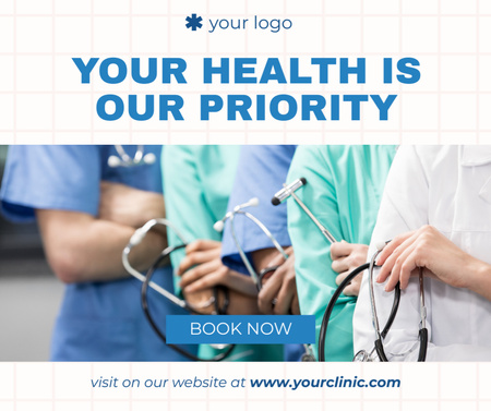 Healthcare Services Ad with Doctors with Stethoscopes Facebook Design Template