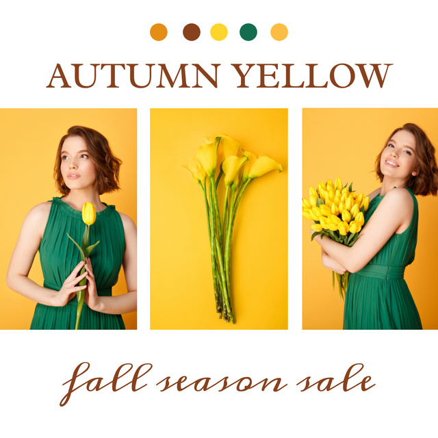 Seasonal Sale Ad with Yellow Tulips Instagramデザインテンプレート
