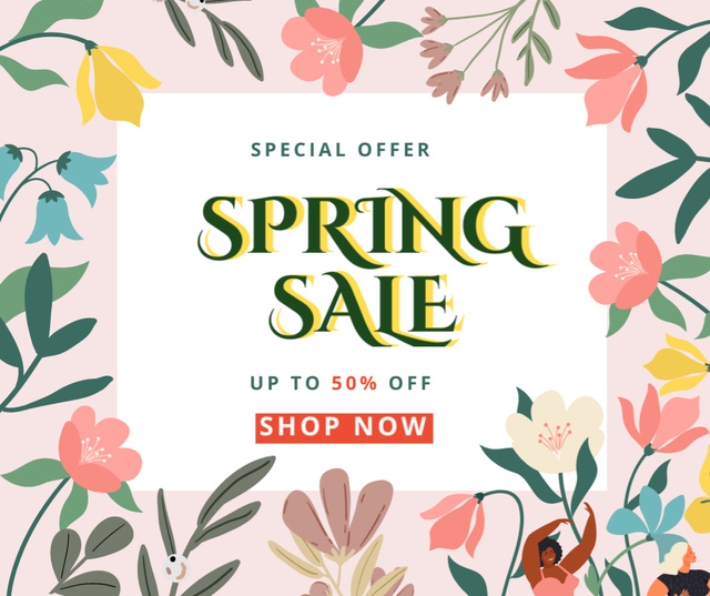 Ontwerpsjabloon van Facebook van Spring Sale Announcement on Flower Pattern