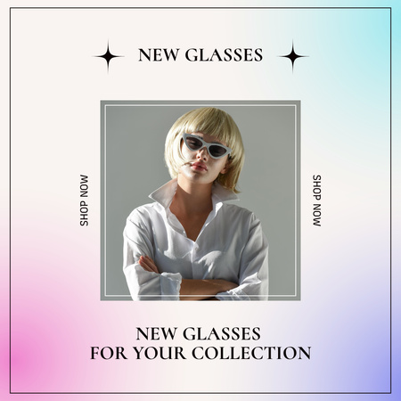 Plantilla de diseño de Anuncio de tienda de gafas con rubia atractiva Instagram 
