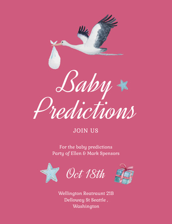 Baby Shower Announcement with Stork Carrying Baby Invitation 13.9x10.7cm Design Template