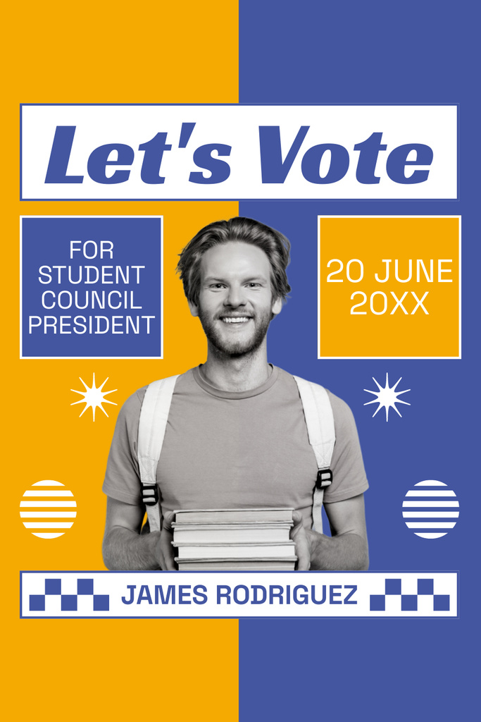 Szablon projektu Vote for New Student Council President with Young Guy Pinterest