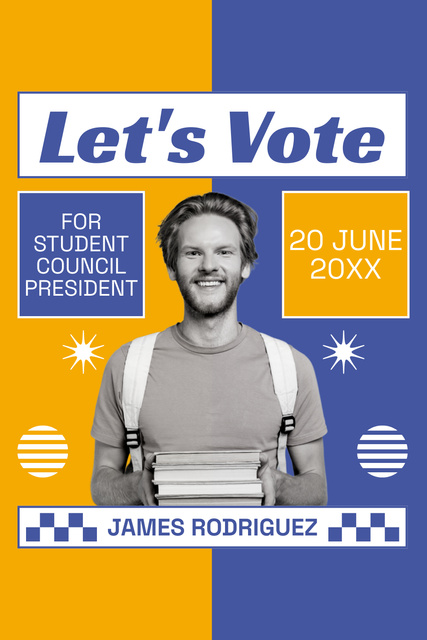 Plantilla de diseño de Vote for New Student Council President with Young Guy Pinterest 