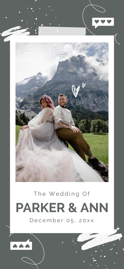 Szablon projektu Announcement of Wedding with Newlyweds in Mountains Snapchat Moment Filter