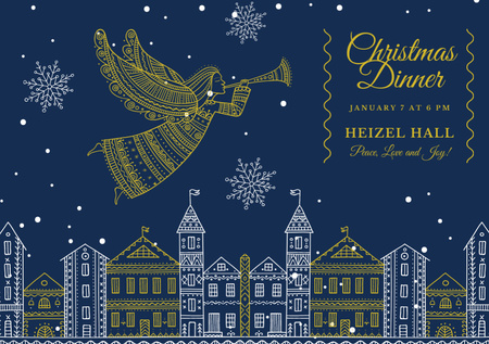 Designvorlage Christmas Dinner Ad with Angel Over City für Flyer A5 Horizontal