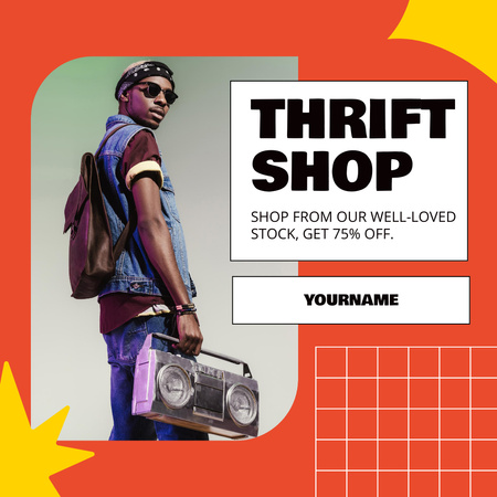 Black man of 80s for thrift shop Instagram AD Design Template