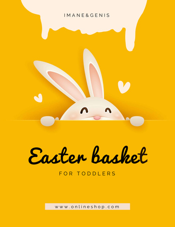 Easter Celebration Announcement with Cute Bunny on Yellow Poster 8.5x11in Design Template