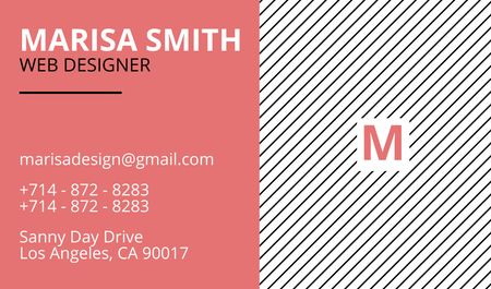 Web Designer Contact Details with Stripes on Pink Business card Design Template
