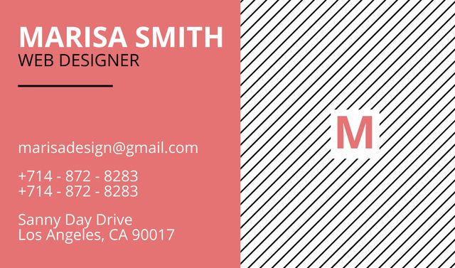 Plantilla de diseño de Web Designer Contact Details with Stripes on Pink Business card 