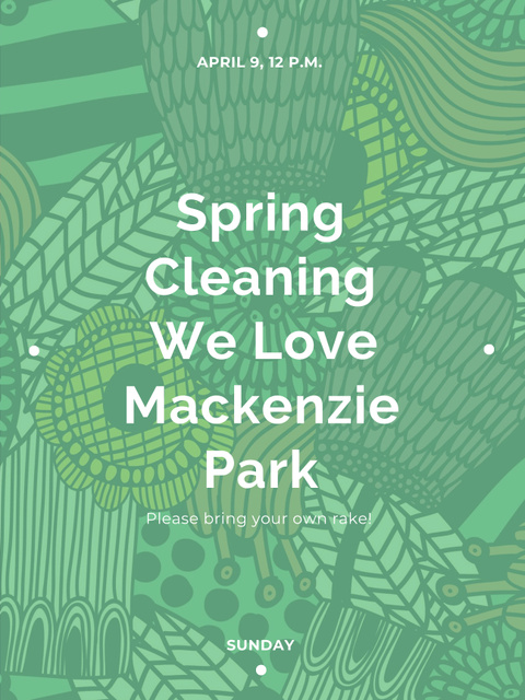 Spring Cleaning Event Invitation Green Floral Texture Poster US Design Template