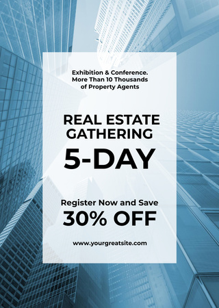 Platilla de diseño Real Estate Conference Announcement with Glass Skyscrapers Flyer A6
