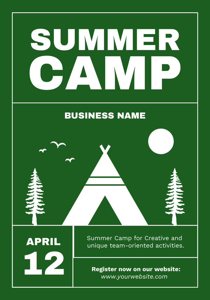 Summer Camp Announcement in Green Poster 28x40in Tasarım Şablonu