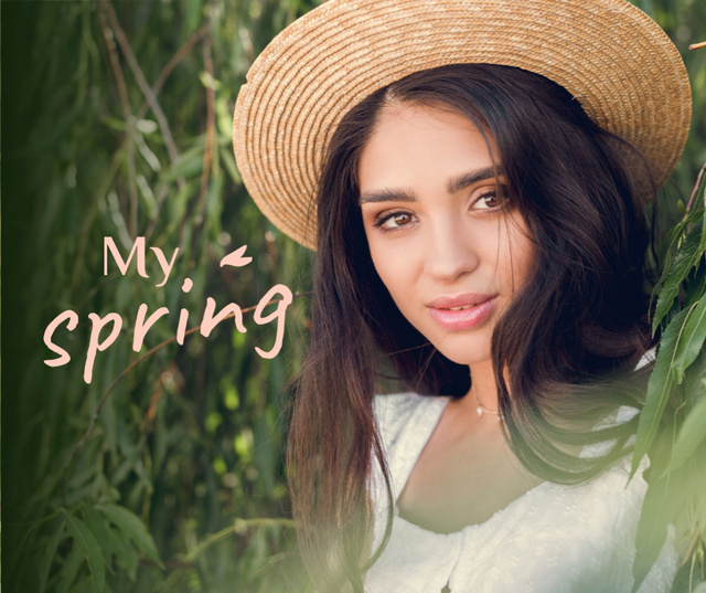 Young Attractive Woman in Spring Field Facebook Design Template