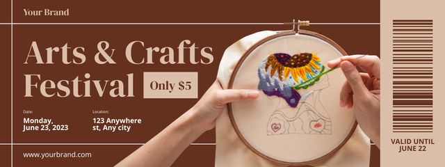 Arts And Crafts Festival Announcement With Embroidery Ticket – шаблон для дизайну