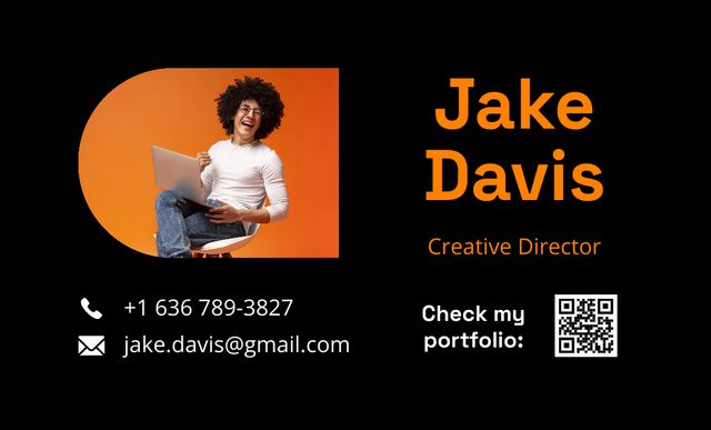 Creative Director's Service Offer on Black and Orange Business Card 91x55mm Design Template