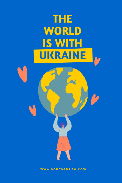 The World is With Ukraine with Illustration of Woman Holding Earth Flyer 4x6in Design Template