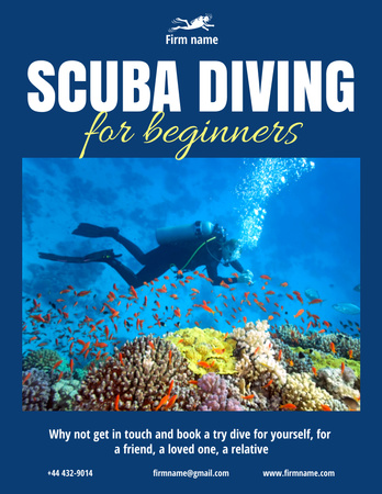 Scuba Diving Ad Poster 8.5x11in Tasarım Şablonu