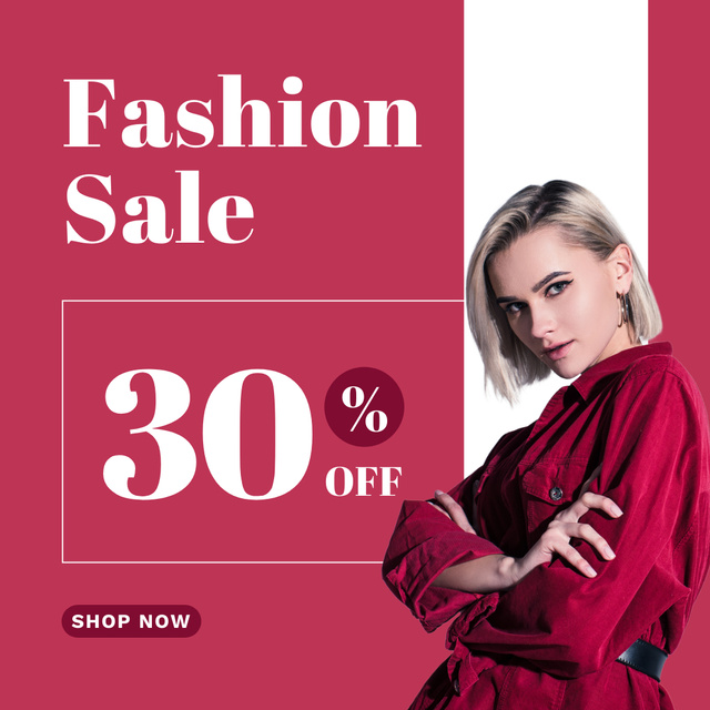 Fashion Sale with Woman in Bright Blouse Instagram Design Template