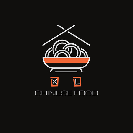 Emblem of Chinese Restaurant with Bowl of Noodles Logo 1080x1080px Design Template