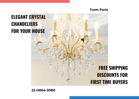 Elegant crystal Chandelier offer Postcard 5x7in Design Template