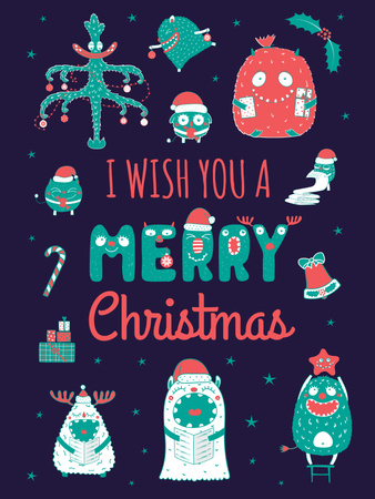Funny Christmas monsters Poster US Design Template