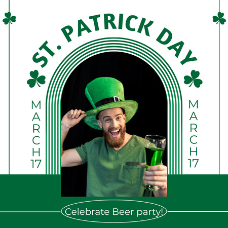 Ontwerpsjabloon van Instagram van St. Patrick's Day Beer Party met Green Hat Man