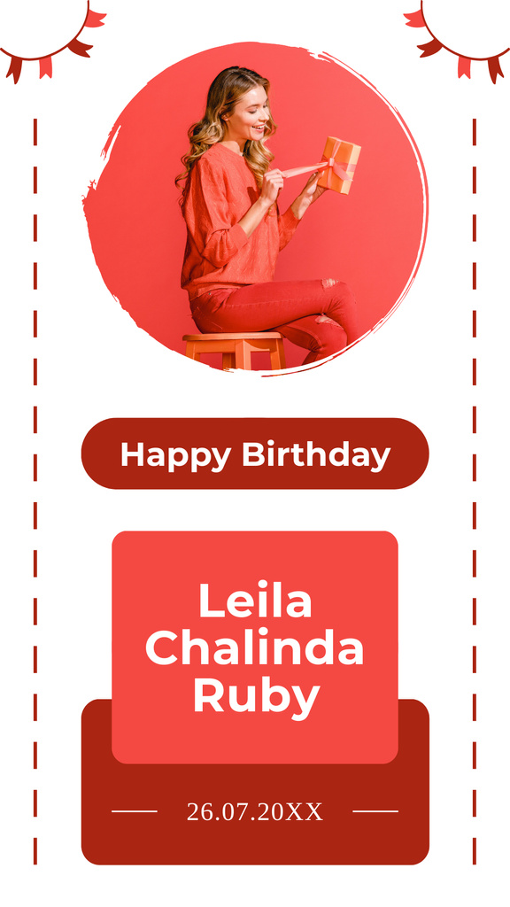Happy Birthday Congrats to Woman on Red Instagram Story Design Template