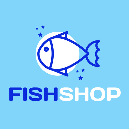 Fish Shop Ad in Blue Logo 1080x1080px Πρότυπο σχεδίασης