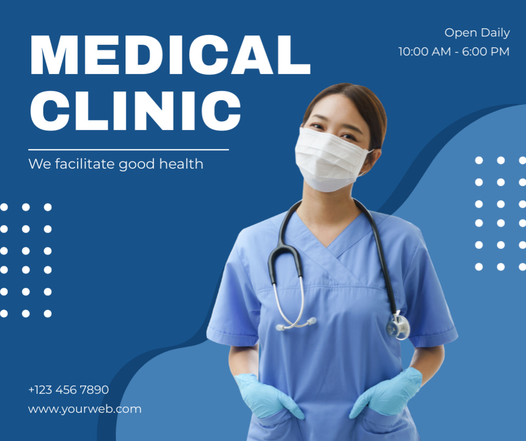 Ontwerpsjabloon van Facebook van Clinic Ad with Nurse