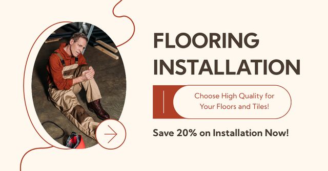 Flooring Installation Services with Professional Repairman Facebook AD Design Template