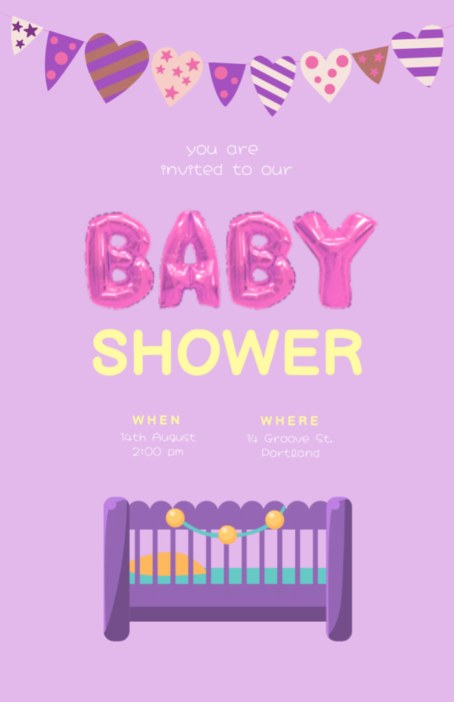 Stylish Baby Shower Party Event Announcement Invitation 5.5x8.5inデザインテンプレート