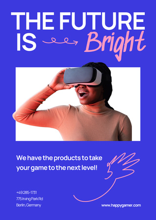 Gaming Gear Ad with Woman using VR Glasses Poster Design Template