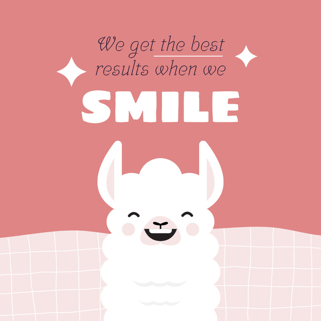 Phrase about Smile with Cute Alpaca Instagram Tasarım Şablonu