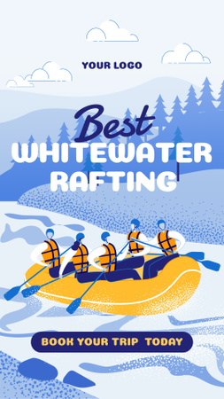 Designvorlage Wildwasser-Rafting-Abenteuer-Promotion mit Illustration für Instagram Video Story