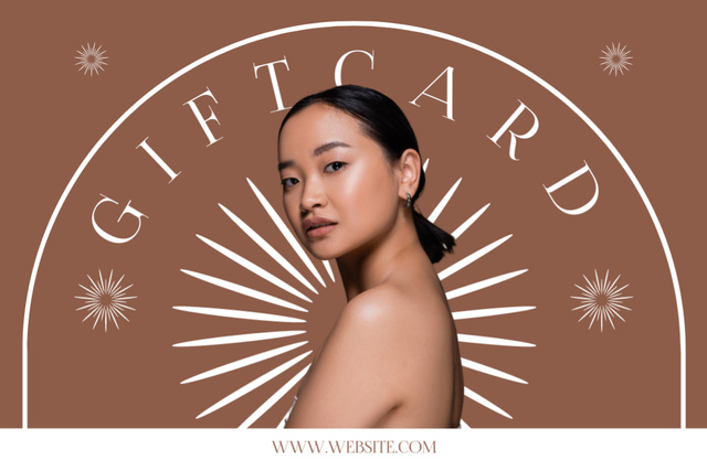 Template di design Gift Voucher Offer with Attractive Asian Woman Gift Certificate