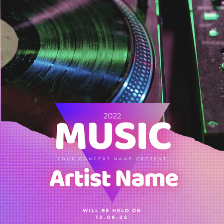 Musiikkijuhlien ilmoitus vinyylilevyllä Instagram Design Template