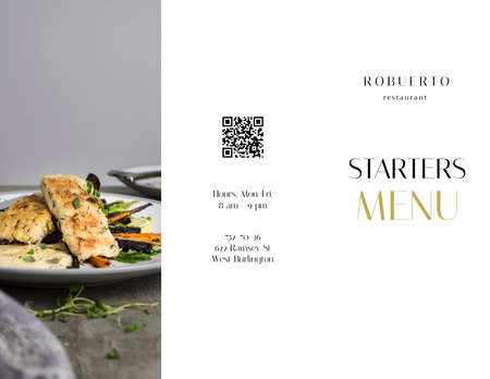 Food Menu Announcement with Appetizing Dish Menu 11x8.5in Tri-Fold Design Template