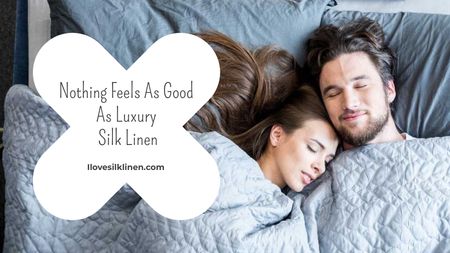 Bed Linen ad with Couple sleeping in bed Title Modelo de Design