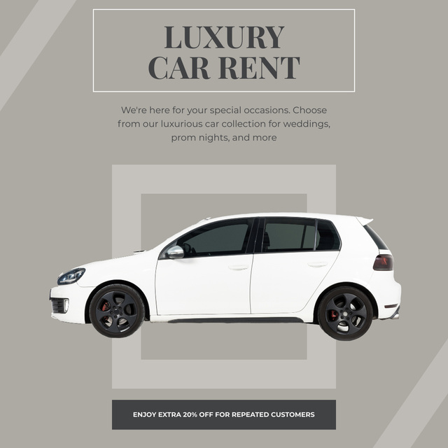 Designvorlage Luxury Cars for Rent Grey für Instagram