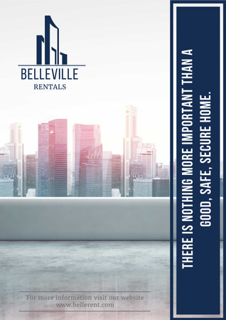 Real Estate Advertisement with Modern City Skyscrapers Poster Modelo de Design